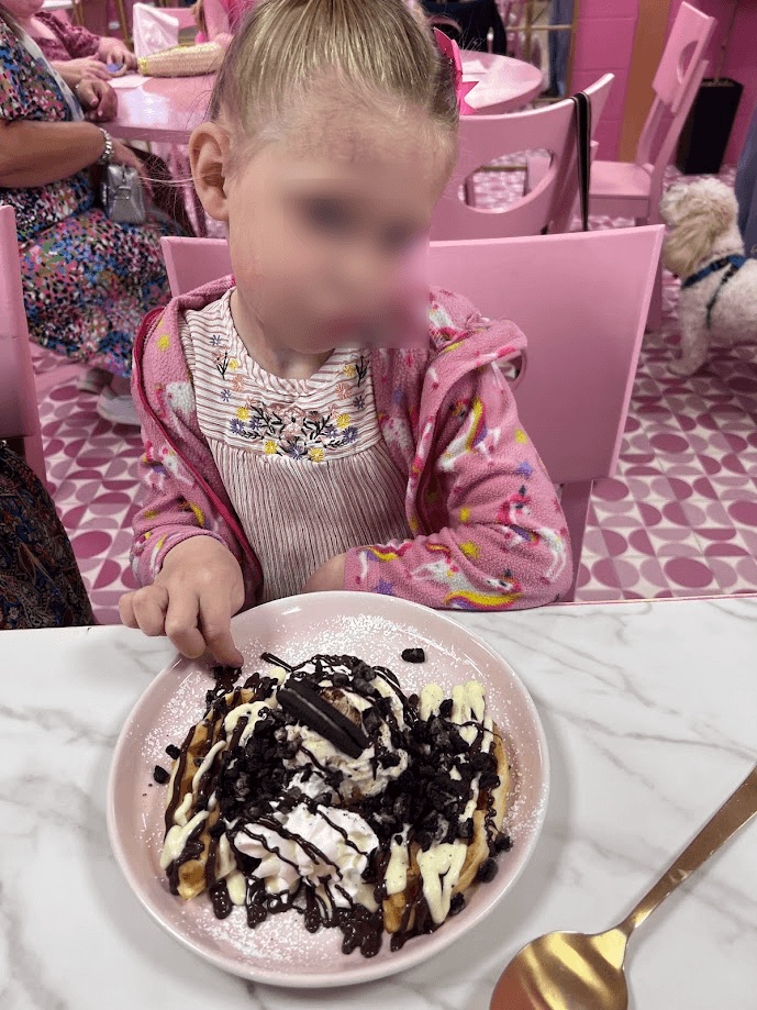 waffles at pink and wild cafe